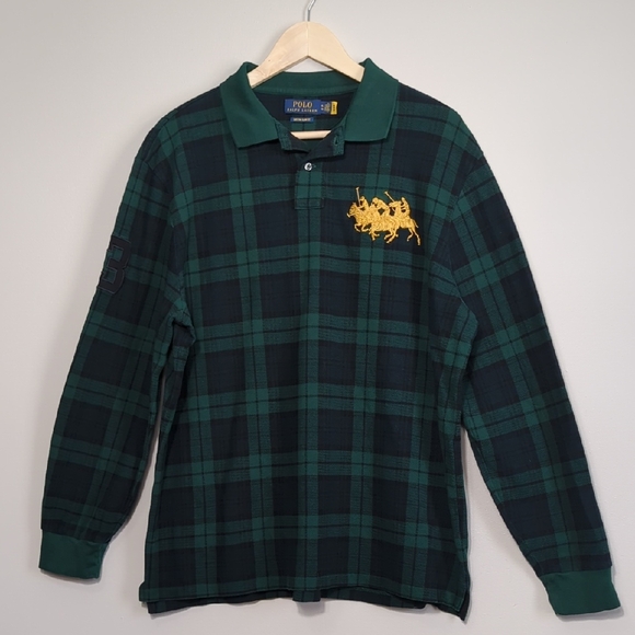 Polo by Ralph Lauren Custom Slim Fit Triple Pony Polo Shirt Blackwatch Plaid XL - Picture 2 of 15